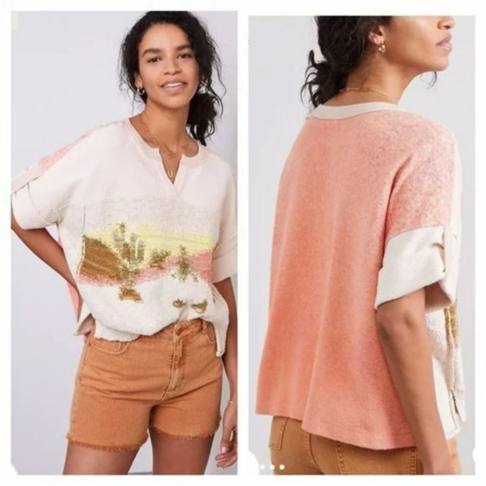 Pilcro Desert Intarsia Knit Top S NWOT — Landscape Graphic Knit